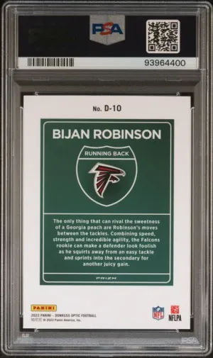 Bijan Robinson Downtown Rookie 2023 Panini Donruss Optic PSA 9 Case Hit back